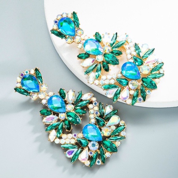 Jewelry - Blue and Green Rhinestone Earrings